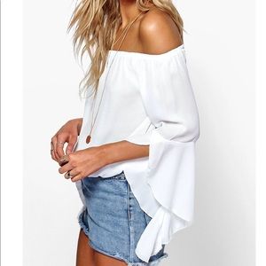 Fluted Sleeve Off the Shoulder Top